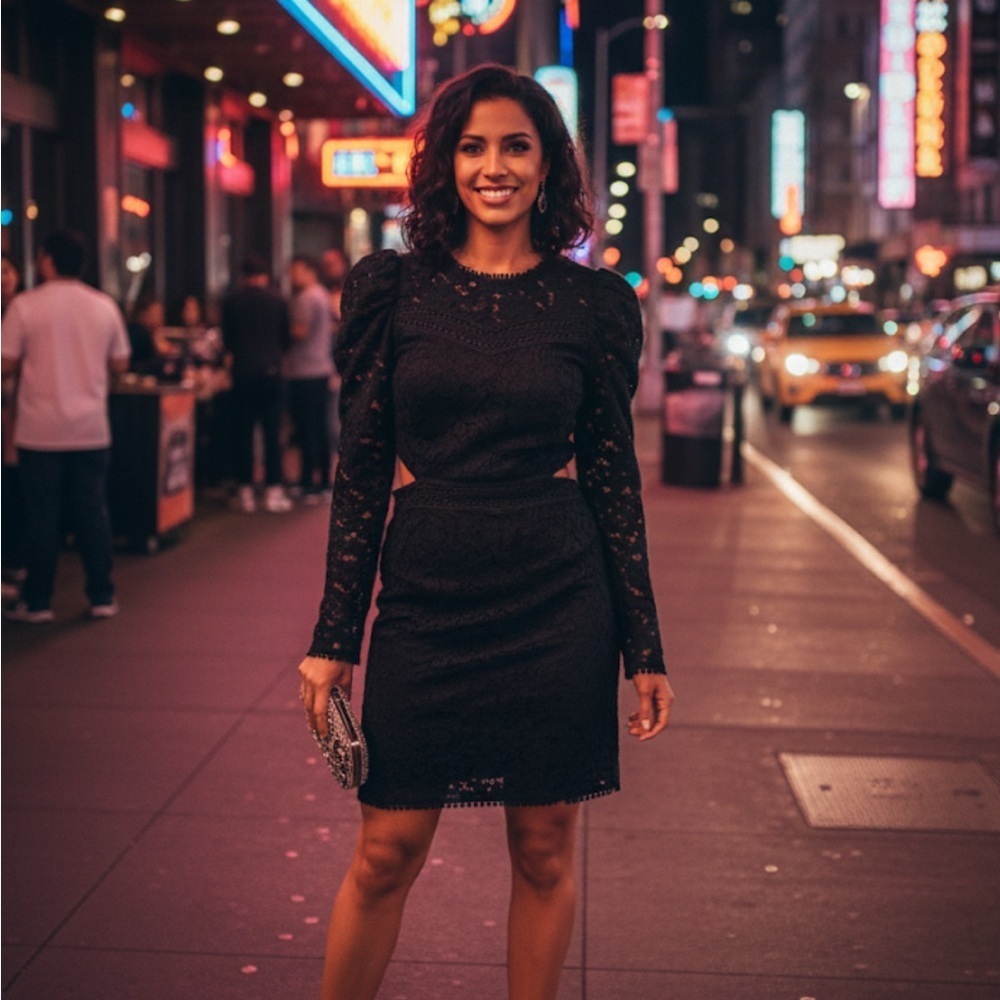 Express Elegant Black Lace Long Sleeve Dress